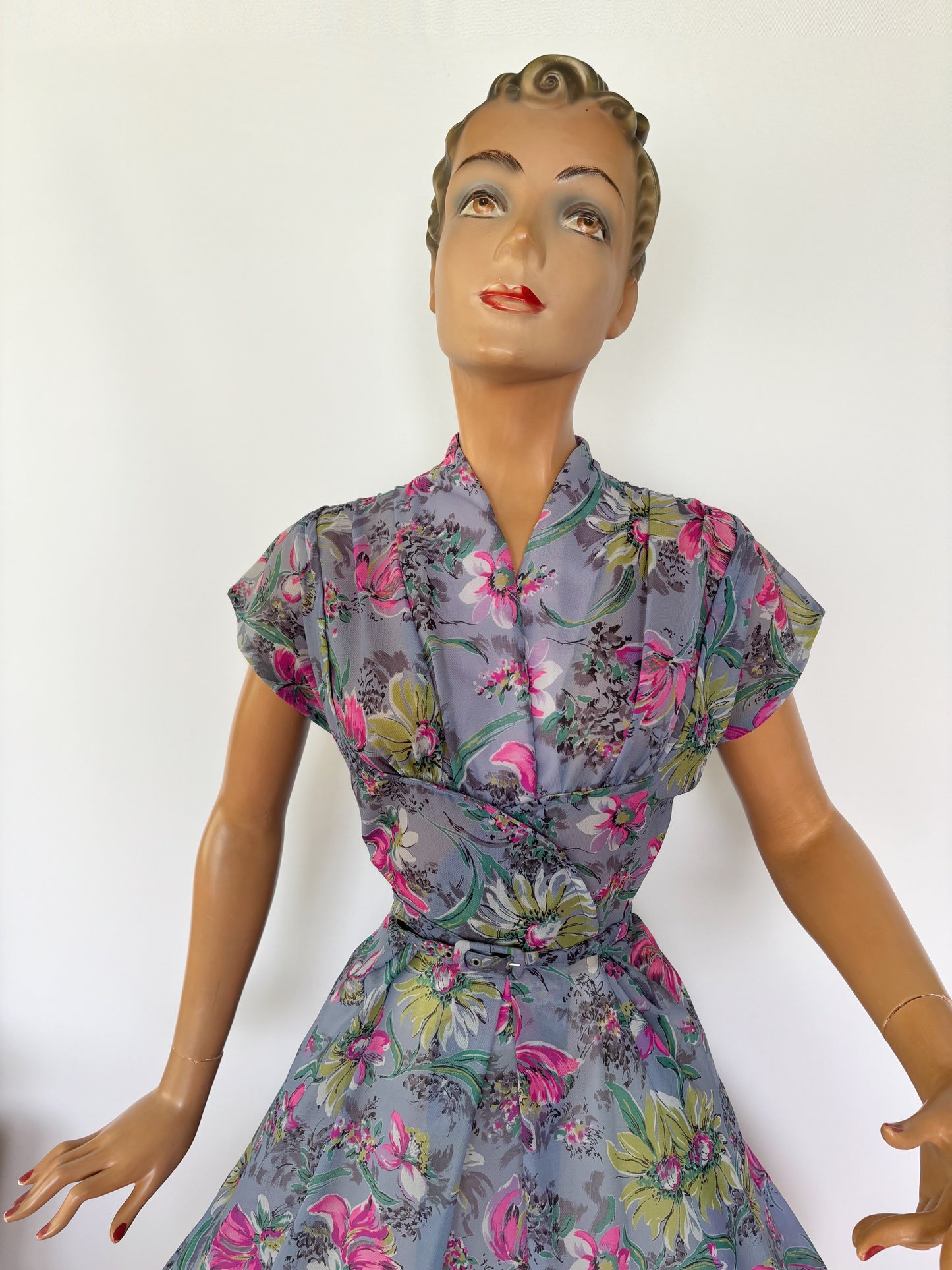 1950s Clocqué Semi Sheer Flower Dress | S/M