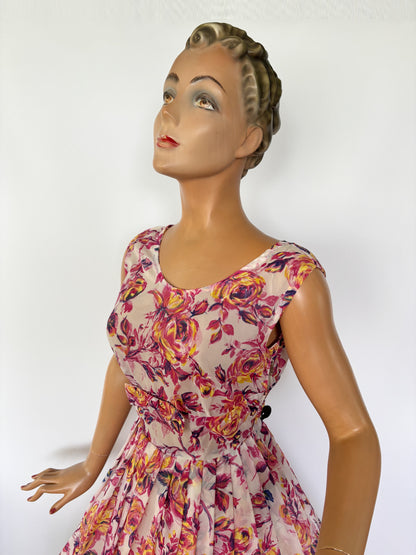 1950s Organza Roses Dress | M