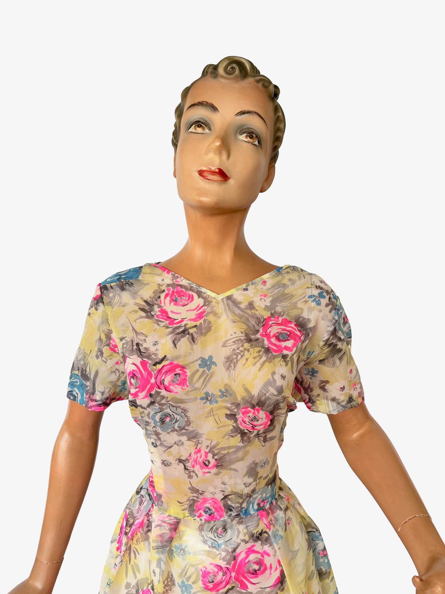 1950s/60s Semi Sheer Flower Dress | XXL