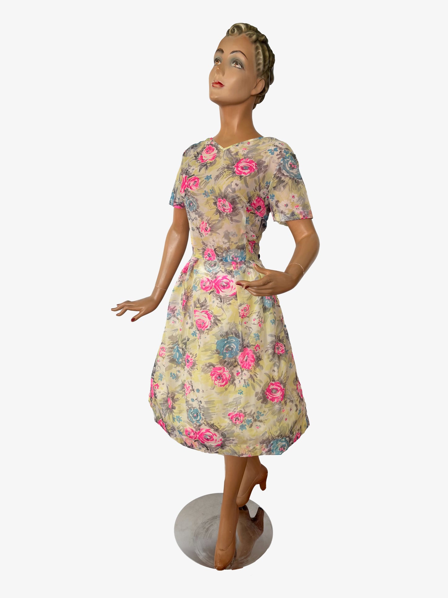 1950s/60s Semi Sheer Flower Dress | XXL