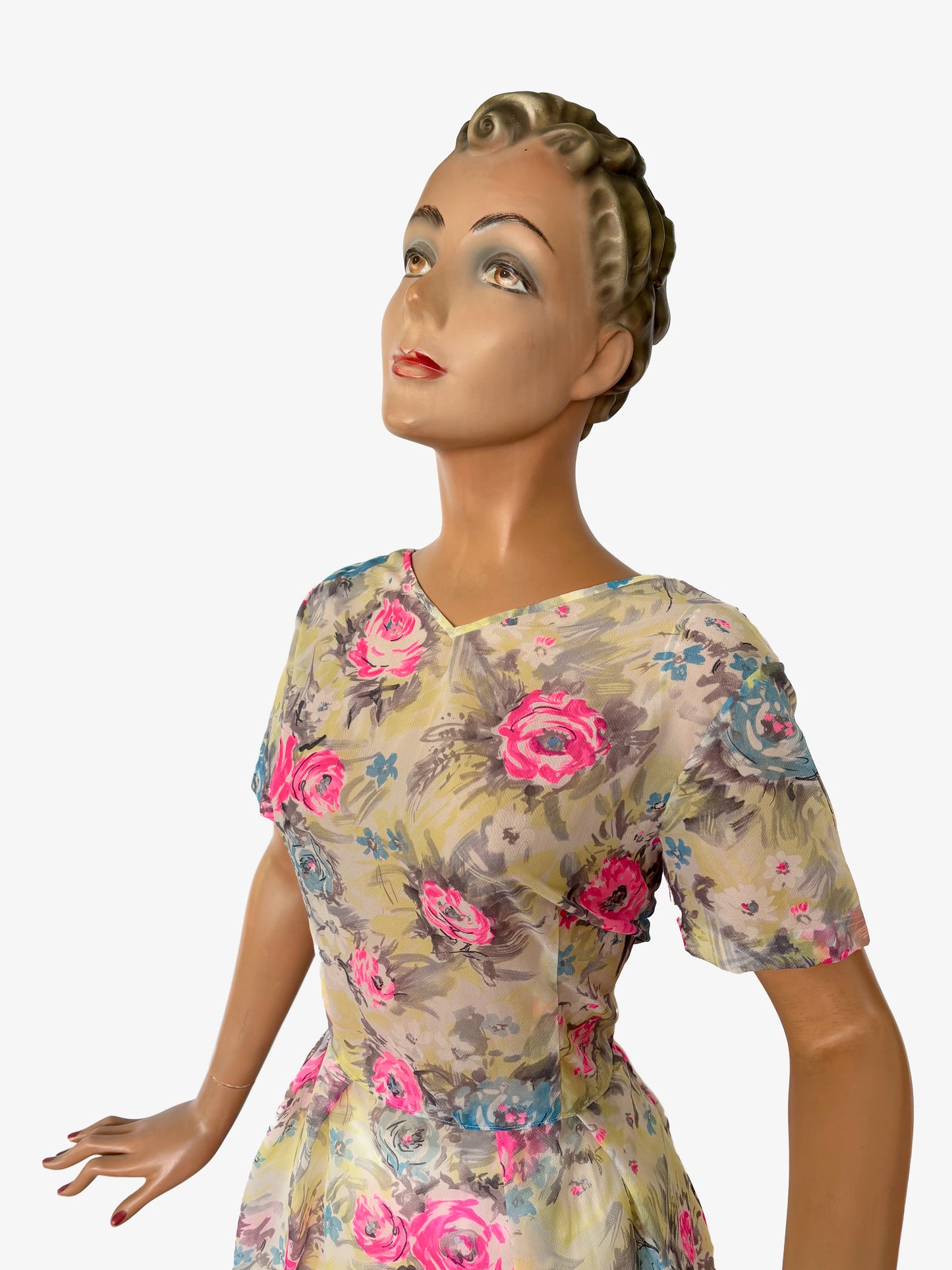 1950s/60s Semi Sheer Flower Dress | XXL