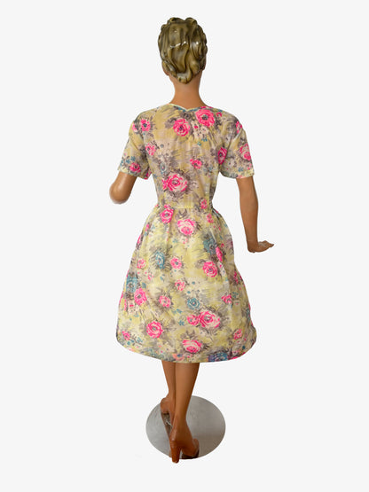 1950s/60s Semi Sheer Flower Dress | XXL