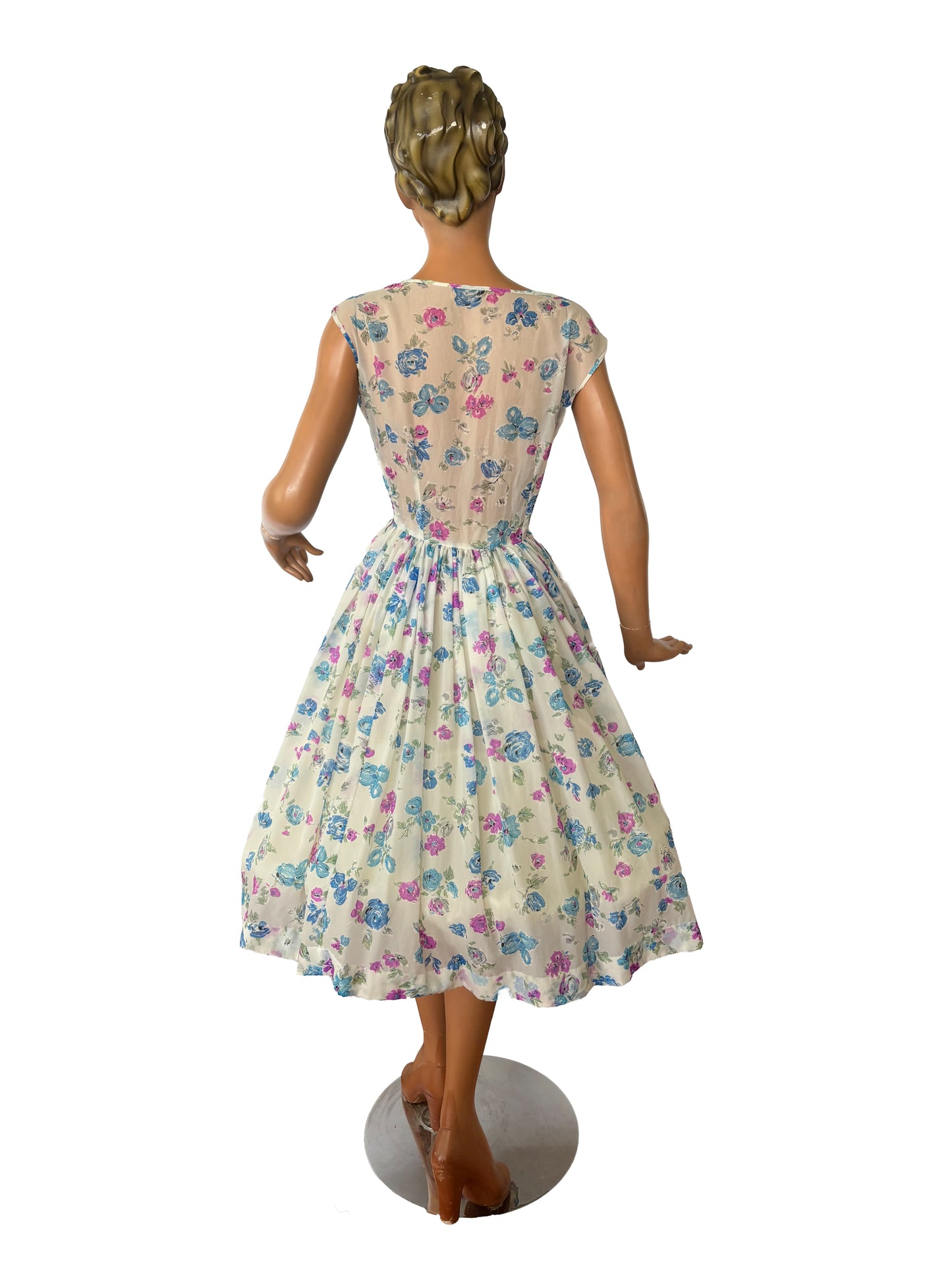 1950s/60s Semi Sheer Flower Dress | M