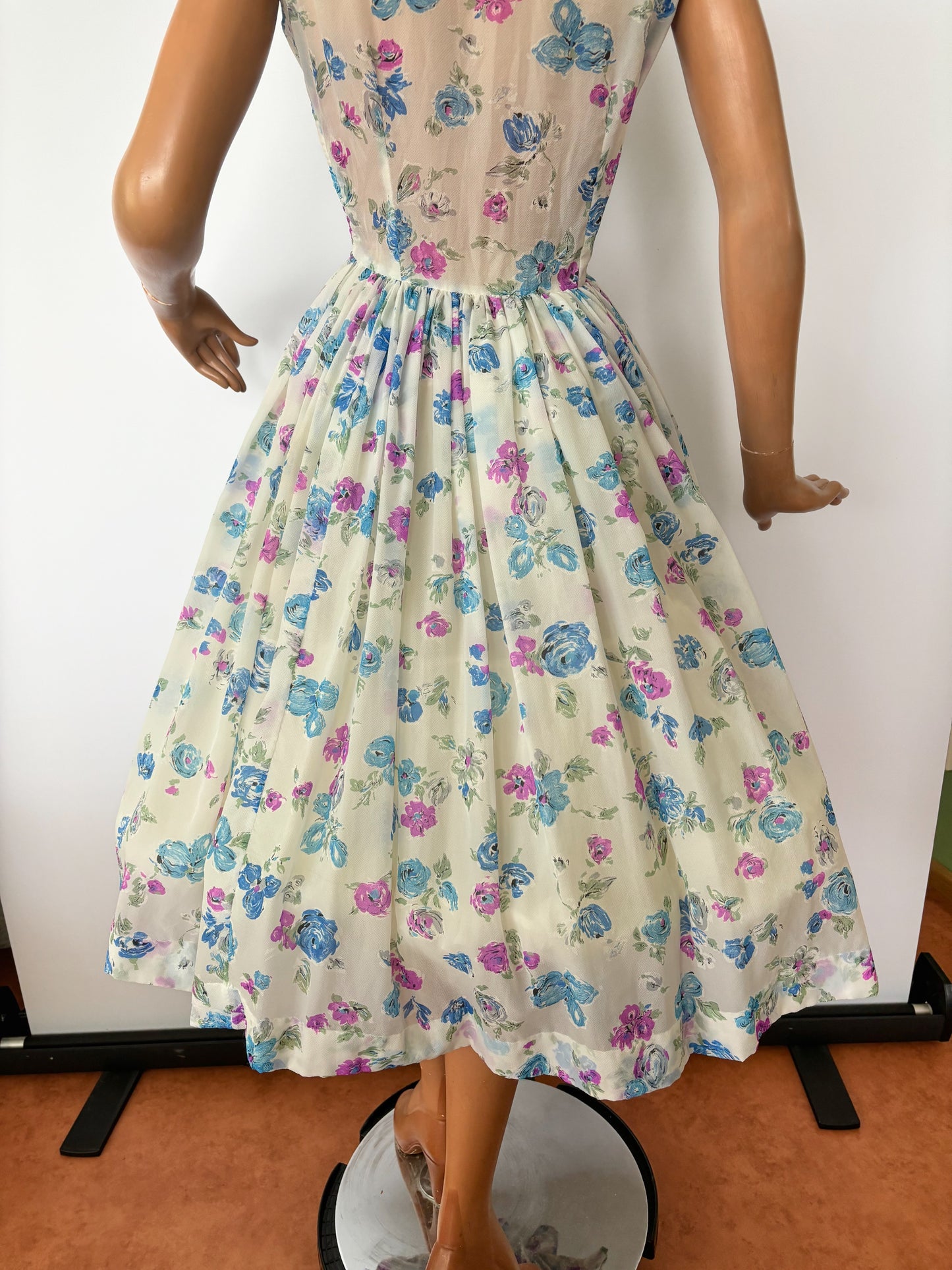 1950s/60s Semi Sheer Flower Dress | M