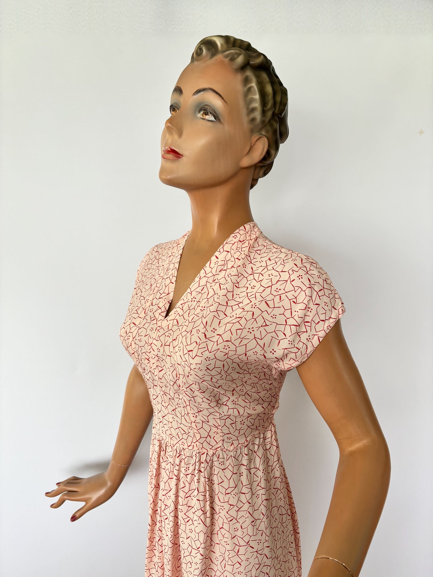 1940s Geometrical Print Dress | Small