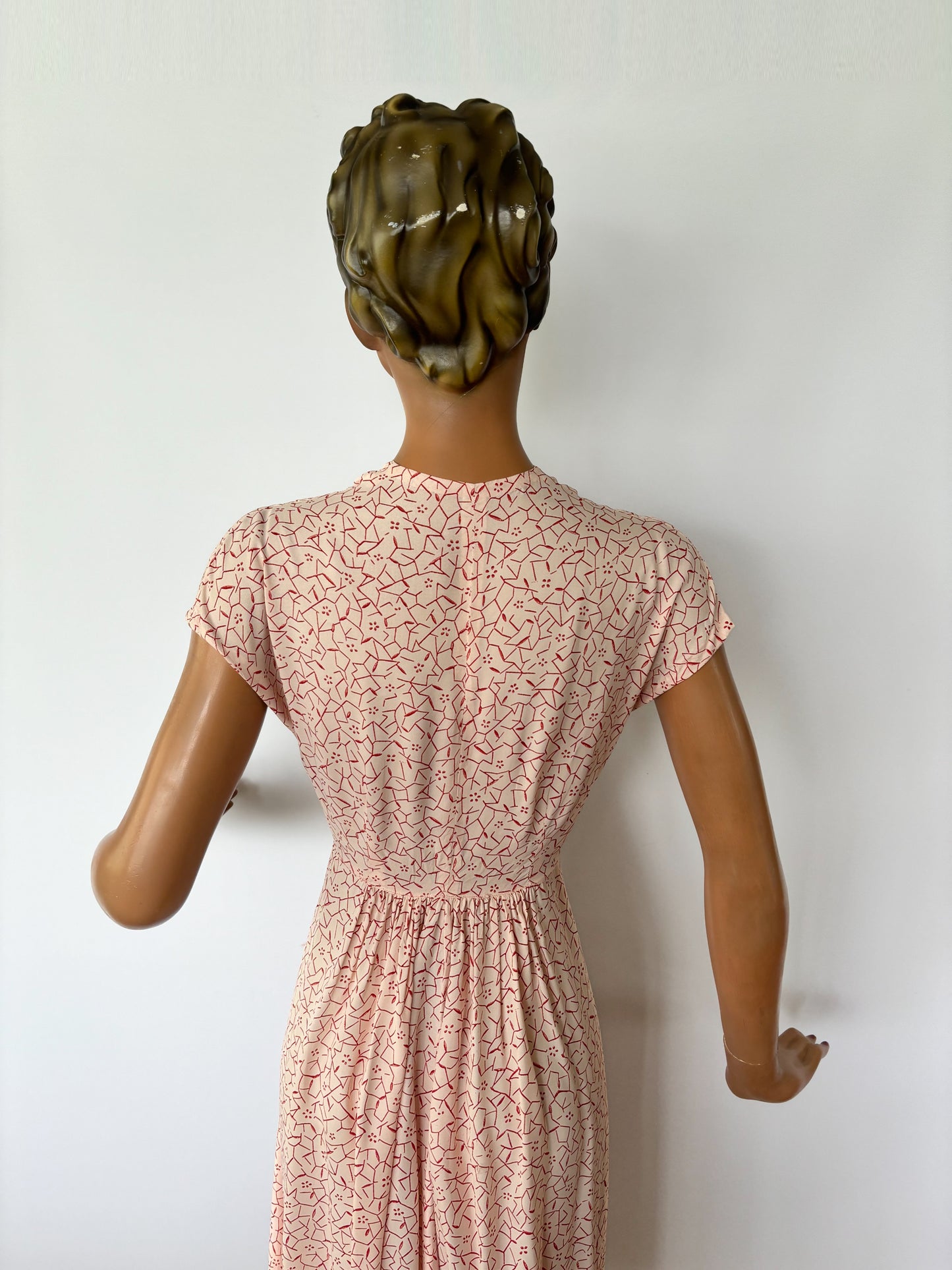 1940s Geometrical Print Dress | Small