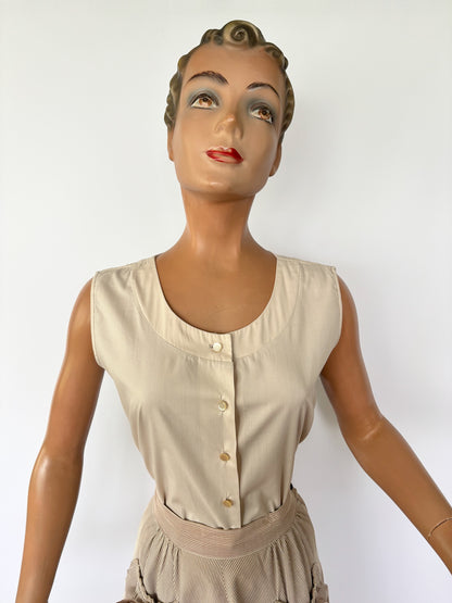 1950s/60s Cream Poplin Boatneck Blouse | M