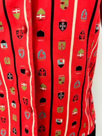 1960s Italian Coat of Arms Novelty Print Top | S/M