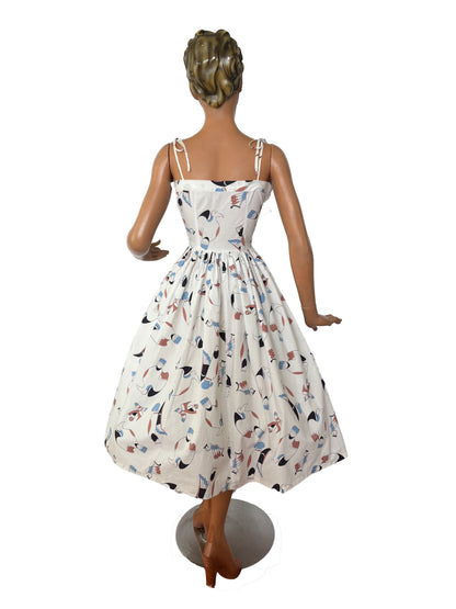 1950s Native Bird Novelty Print Dress | S