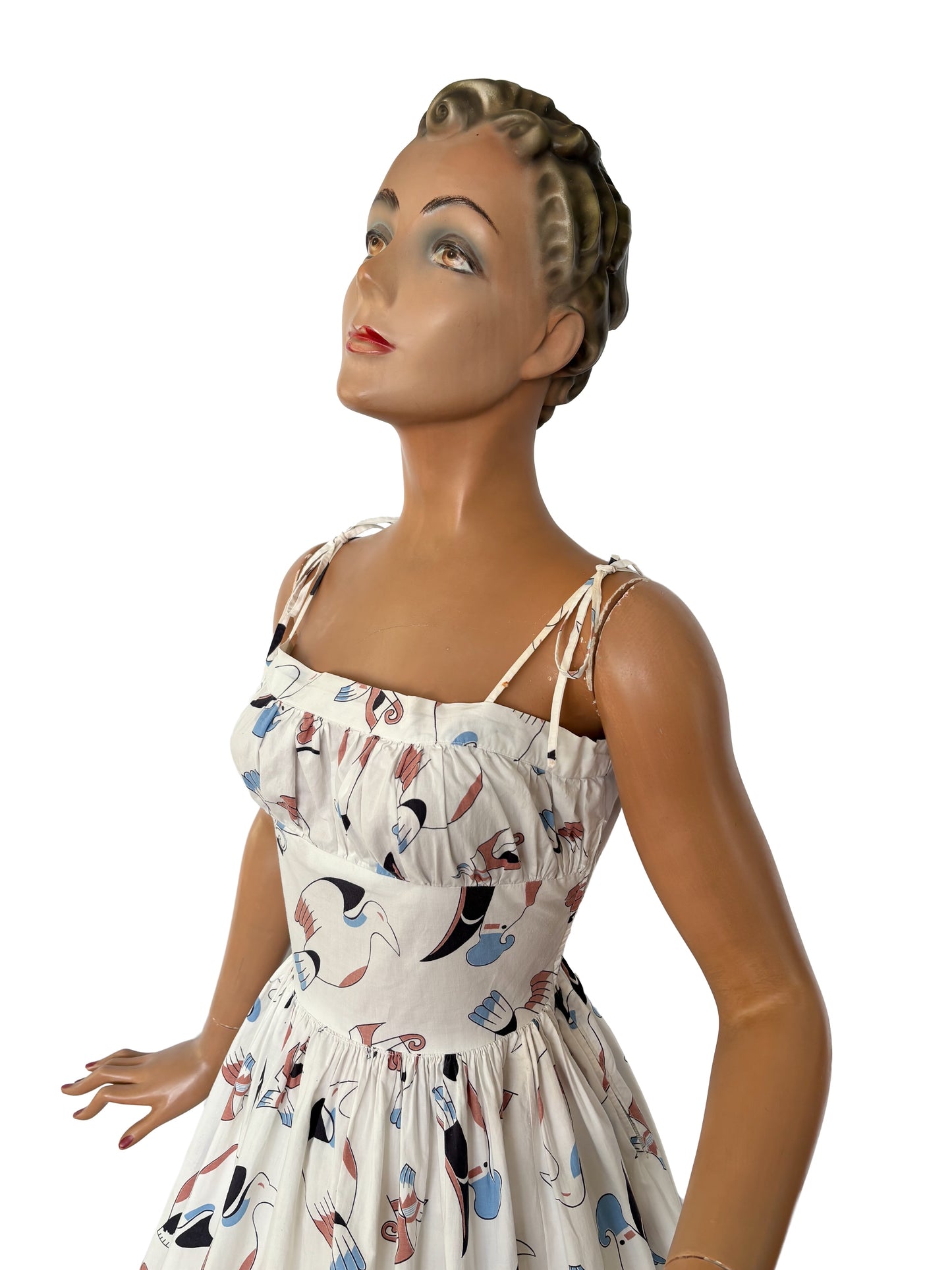 1950s Native Bird Novelty Print Dress | S