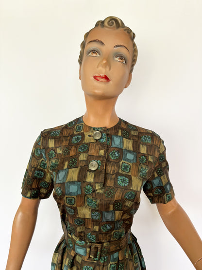 1960s Graphic Print Dress | S/M