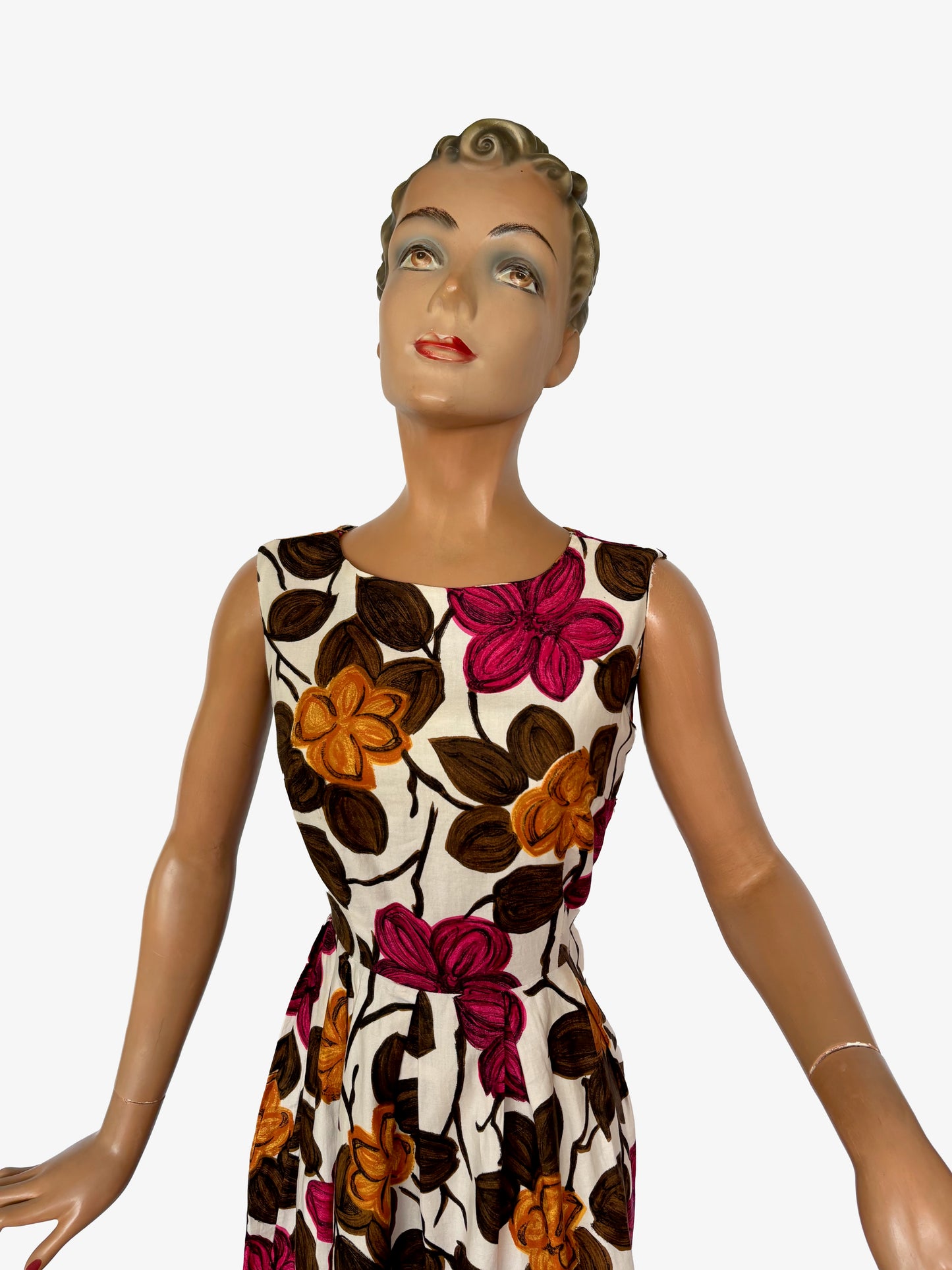 1950s/60s Cotton Flower Dress | XS/S