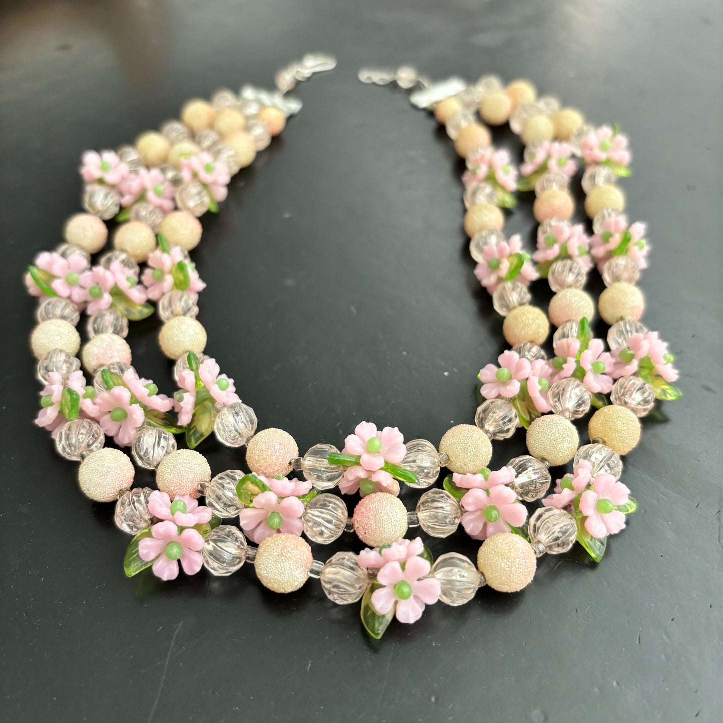 Mid Century 3 Strand Plastic Necklace