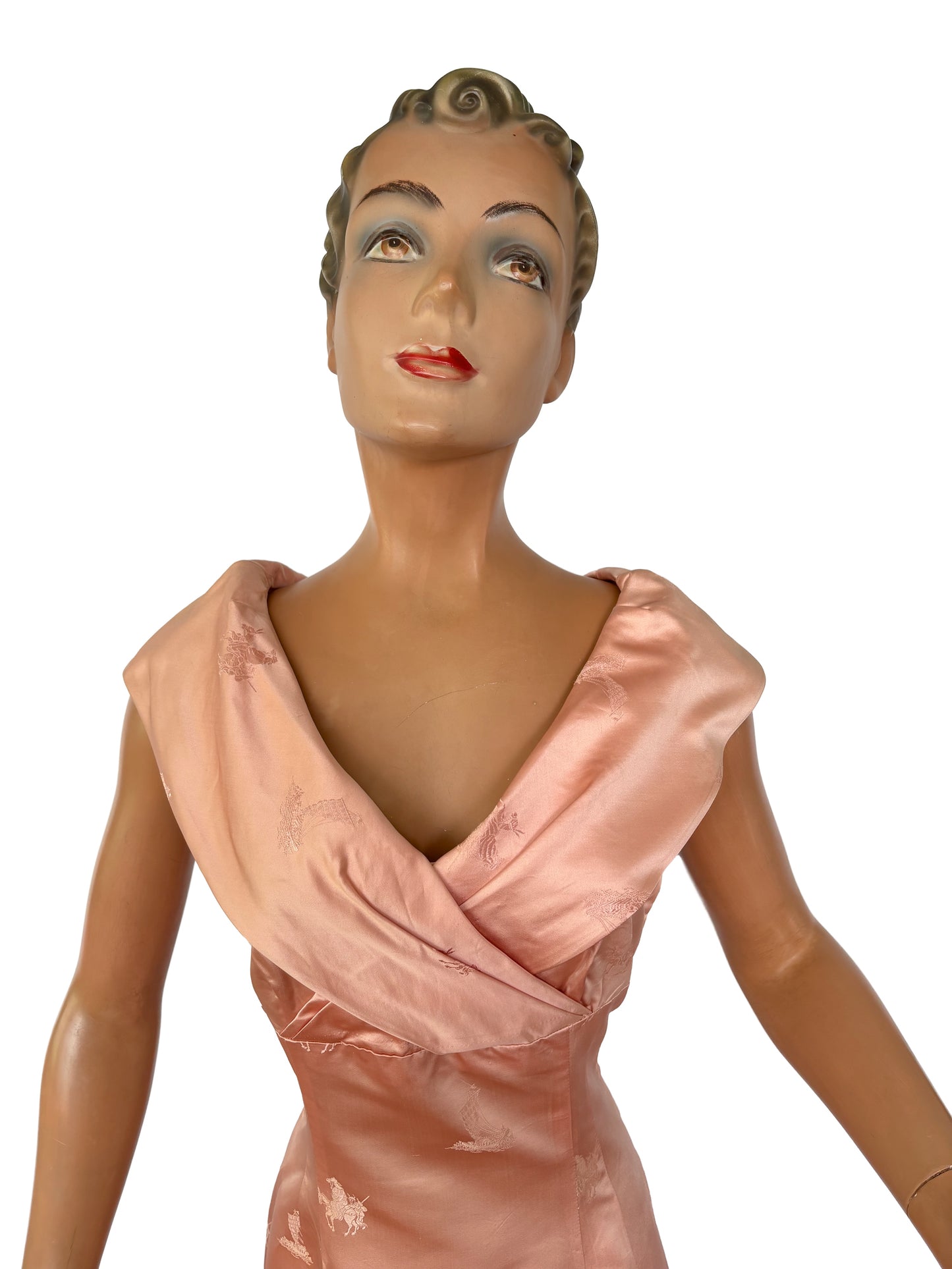 1950s Blush Pink Satin Brocade Dress | M/L