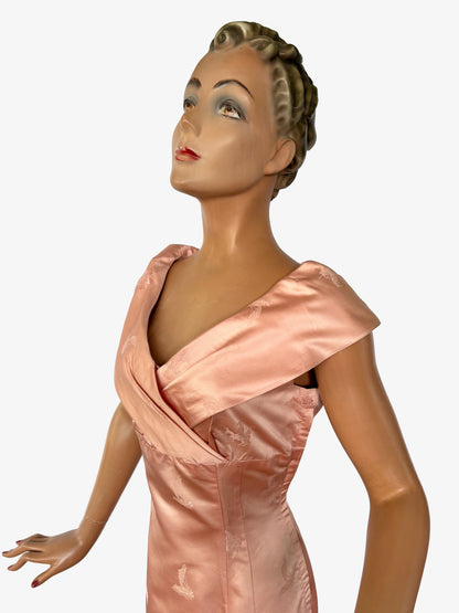 1950s Blush Pink Satin Brocade Dress | M/L