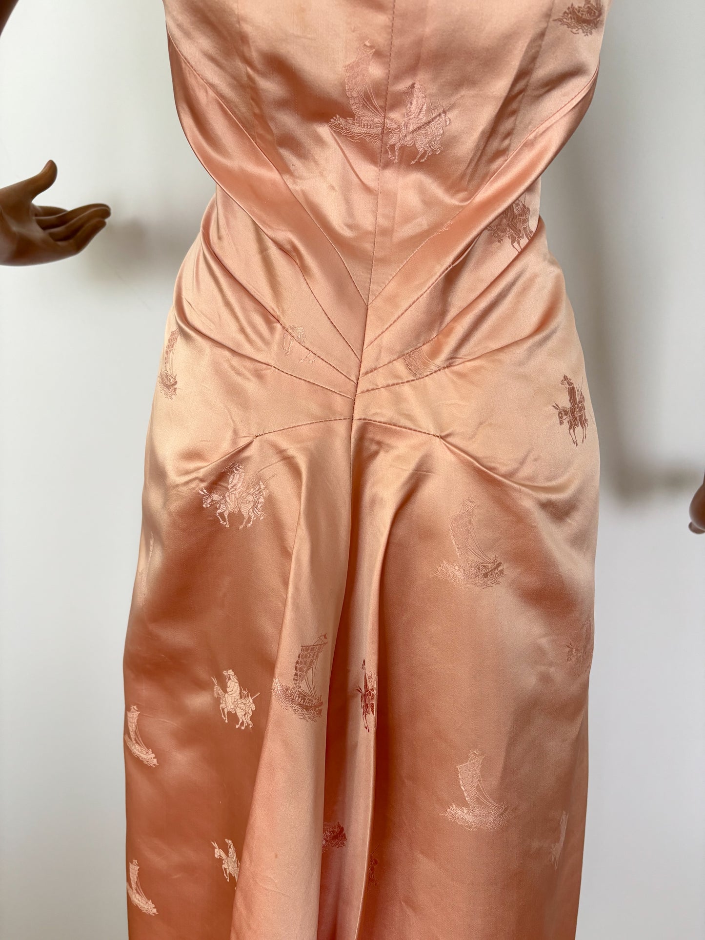 1950s Blush Pink Satin Brocade Dress | M/L