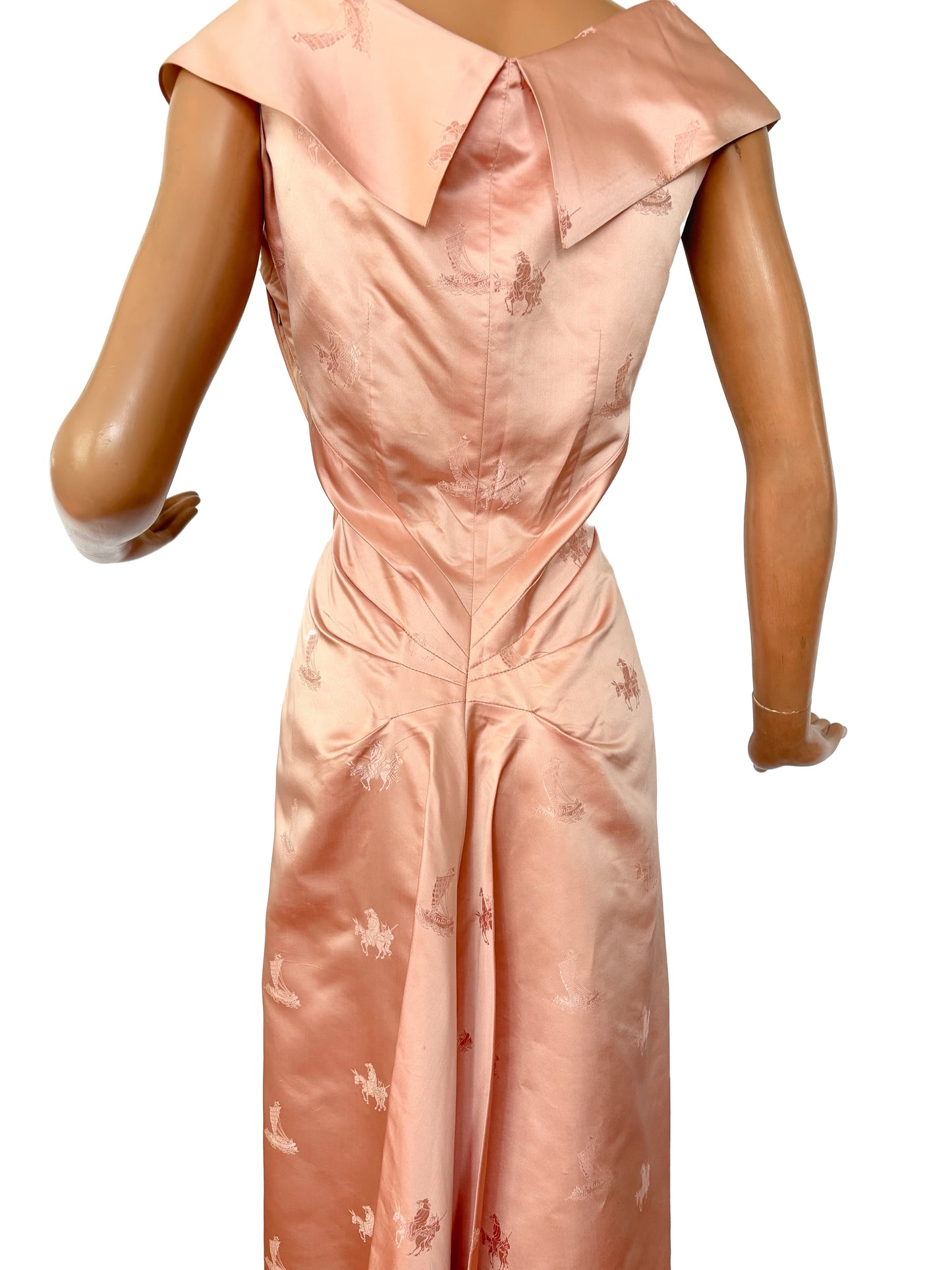 1950s Blush Pink Satin Brocade Dress | M/L