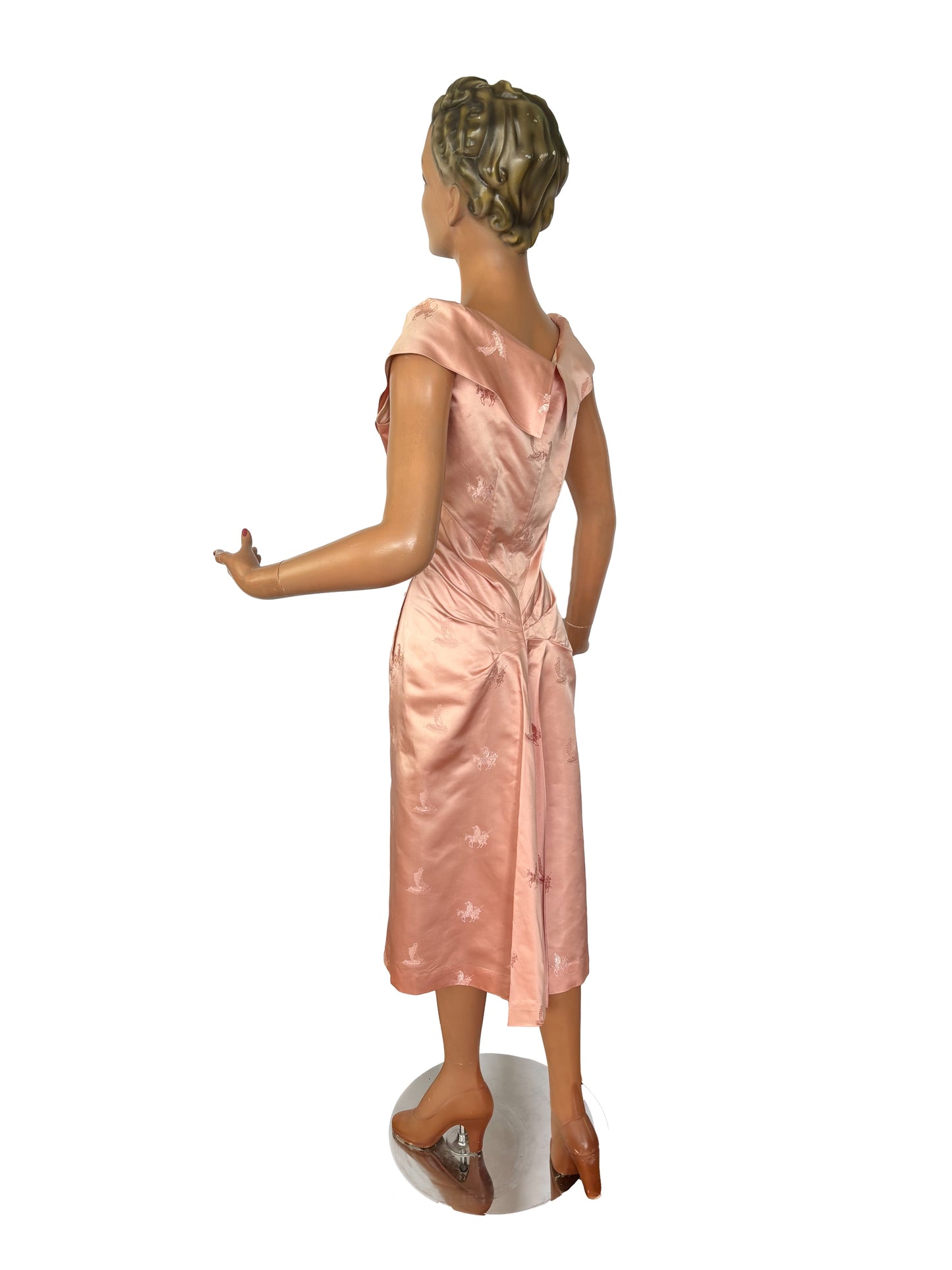 1950s Blush Pink Satin Brocade Dress | M/L