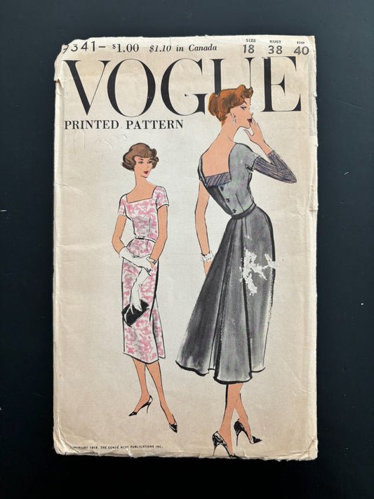 1959 Uncut Vogue 9341 One Piece Dress Size 18 Sewing Pattern