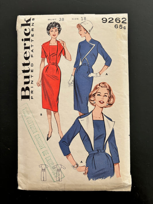 1950s/60s Uncut Butterick 9262 Sheath Dress Size 18 Sewing Pattern