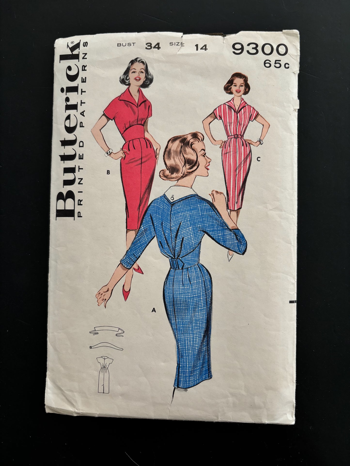 Vintage Sewing Pattern Butterick 9300 Slim Dress Bust 34 Size 14