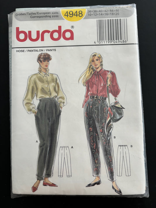 Burda 4948 Pleated Trousers Size 10 -20 Sewing Pattern