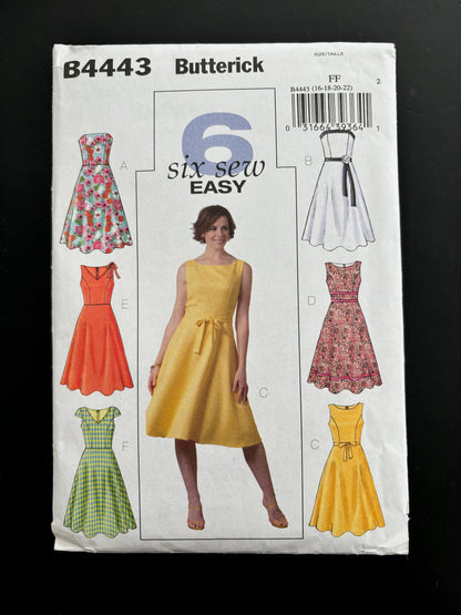 Butterick B4443 Six Sew Easy Flared Dress Size 16-22 Sewing Pattern