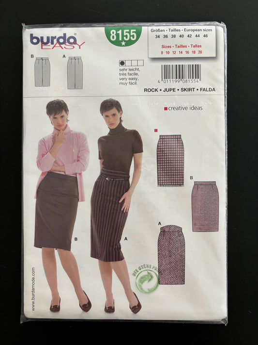 Burda Easy 8155 Pencil Skirt Size 8-20 Sewing Pattern