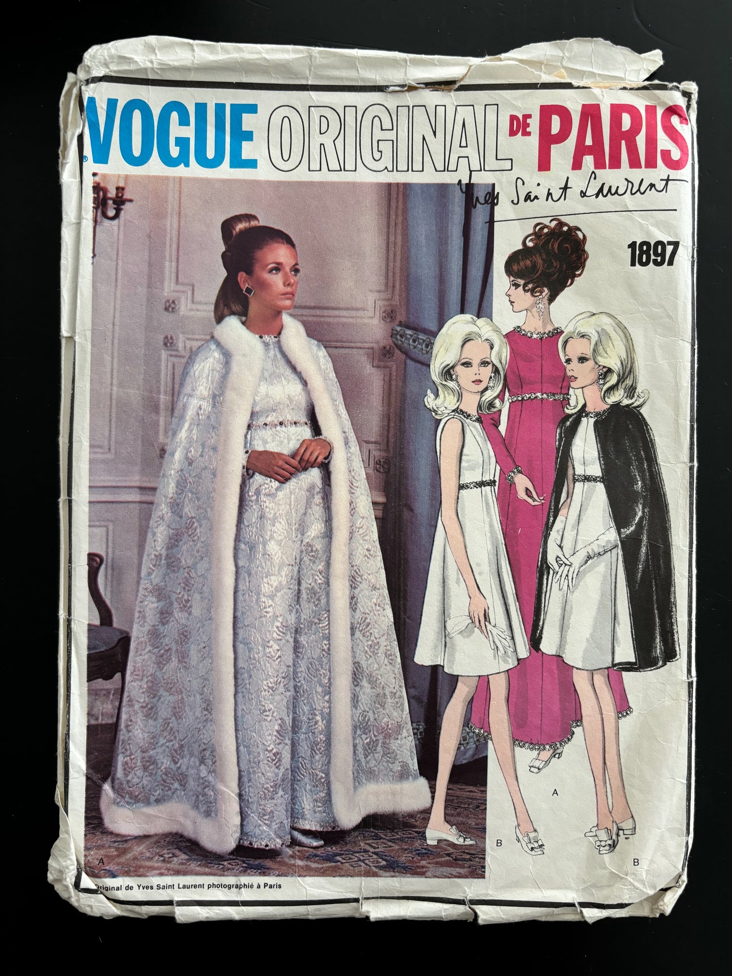 1968 Vogue 1897 Yves Saint Laurent Misses Evening Dress and Cape - Waist 42