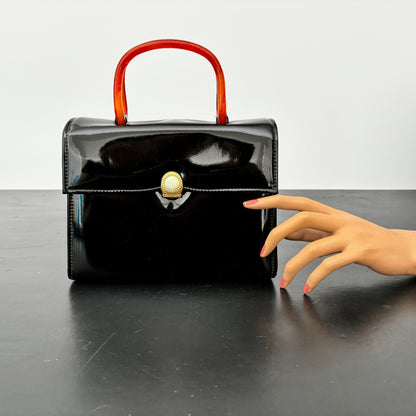 1940s/50s Patent Leather Handbag Lucite Handle