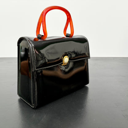 1940s/50s Patent Leather Handbag Lucite Handle