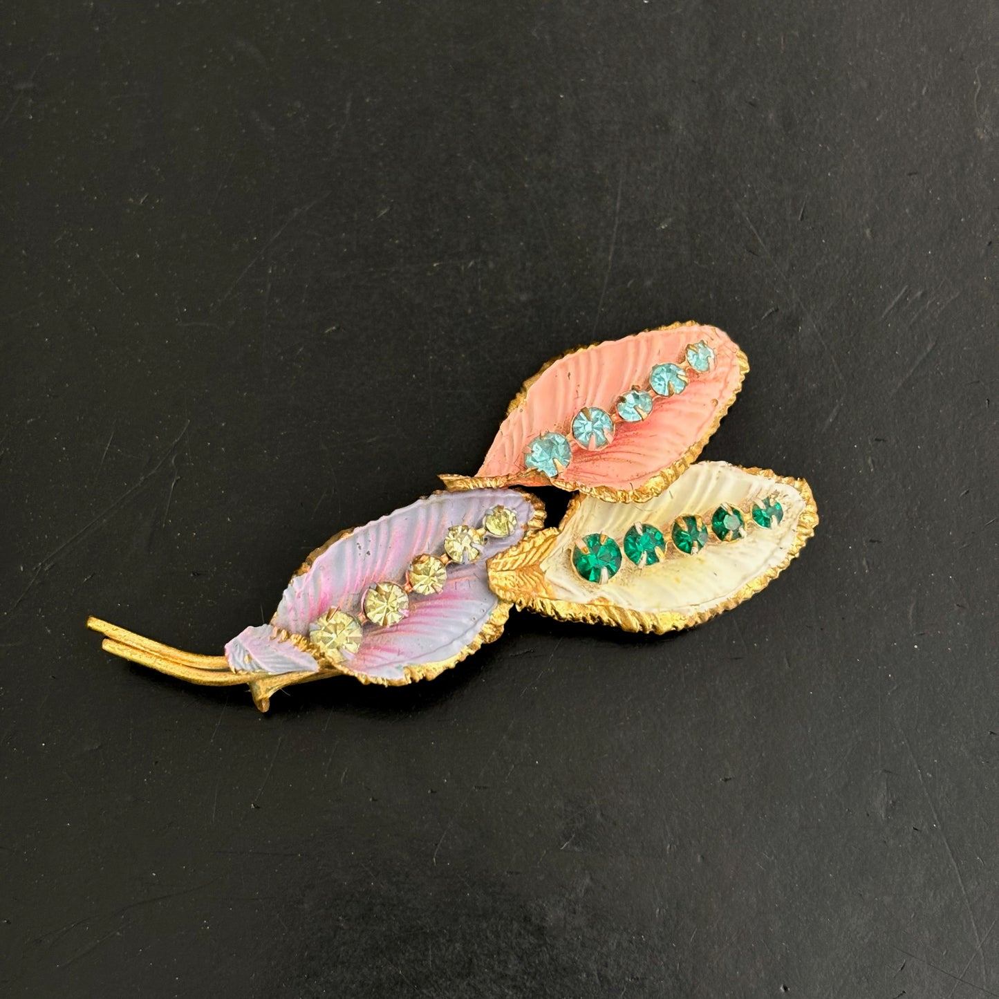 1950s Hand Painted Brass Brooch