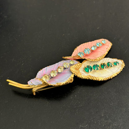 1950s Hand Painted Brass Brooch