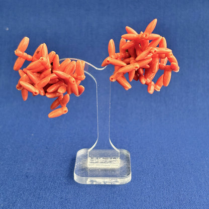 1950s Plastic Coral Beads Clip On Earrings