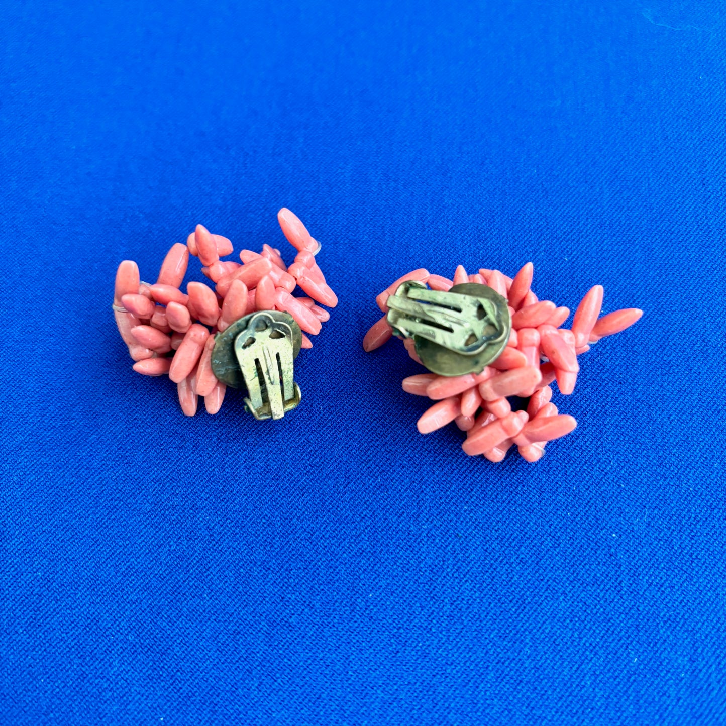 1950s Plastic Coral Beads Clip On Earrings