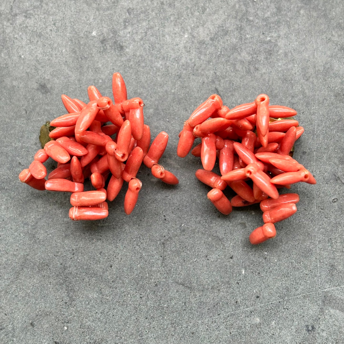 1950s Plastic Coral Beads Clip On Earrings