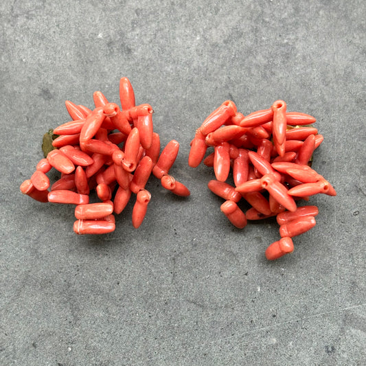 1950s Plastic Coral Beads Clip On Earrings