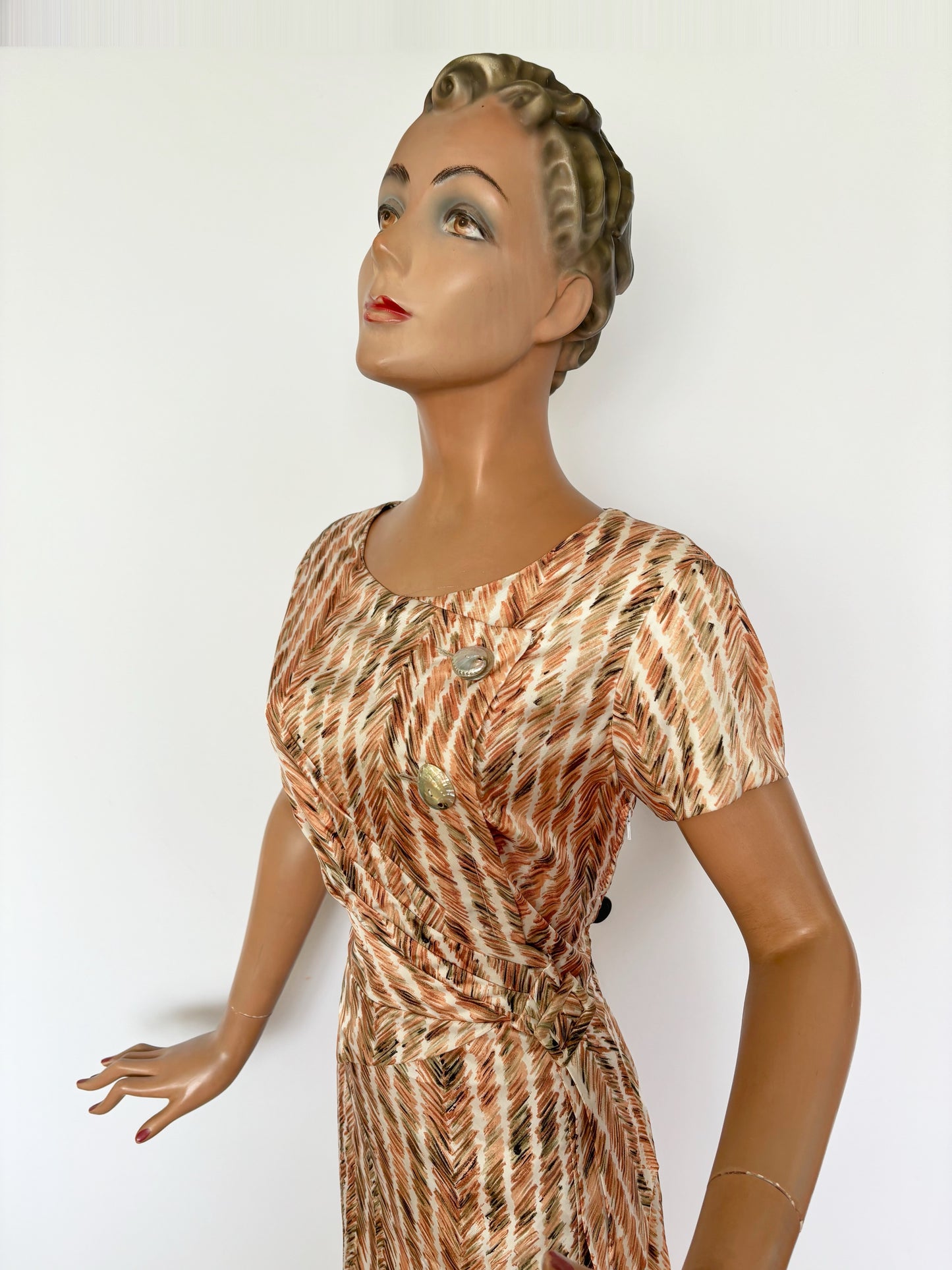 1950s Silky Gold Waist Drape Dress | S/M