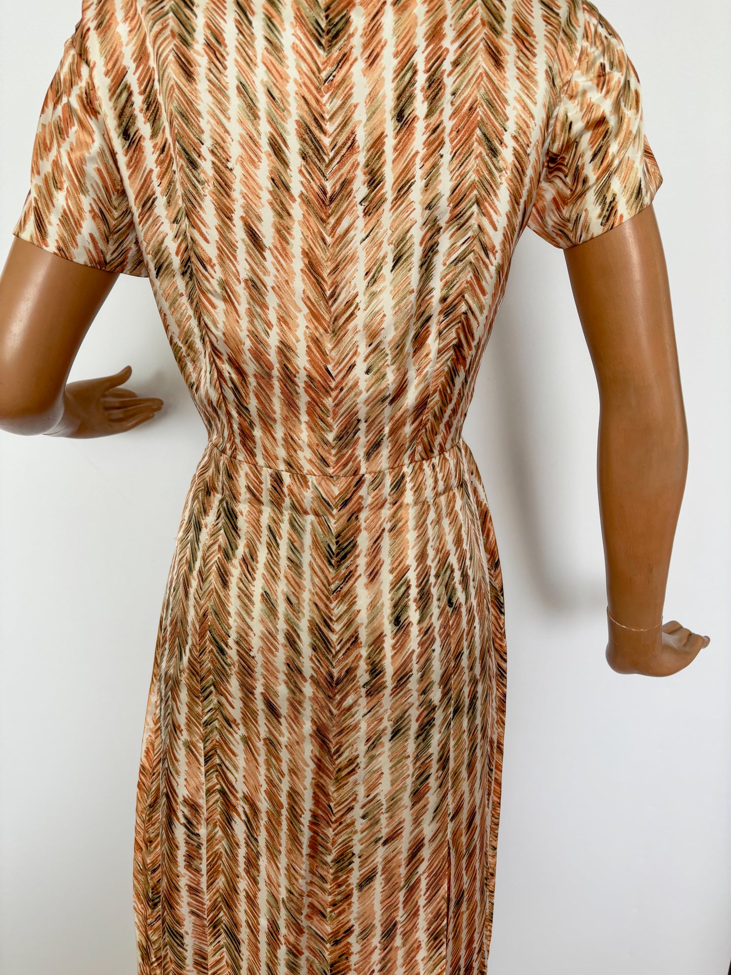 1950s Silky Gold Waist Drape Dress | S/M