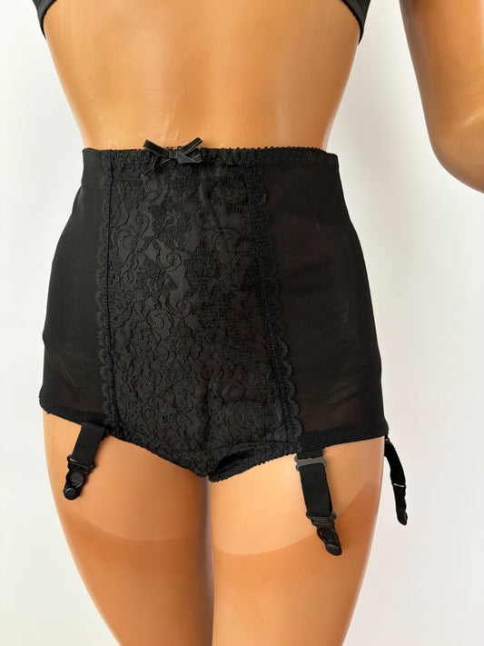 1950s/1960s Deadstock Dulco Black Lace Elastic Girdle | S