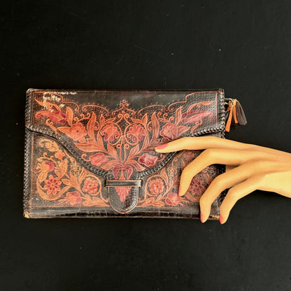 1930s  Double Sided Tooled Leather Clutch