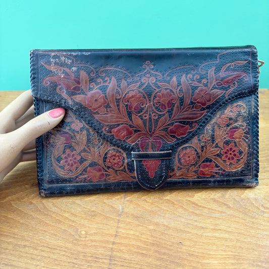 1930s  Double Sided Tooled Leather Clutch