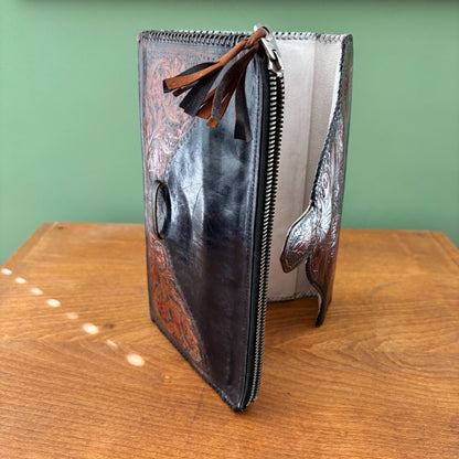 1930s  Double Sided Tooled Leather Clutch