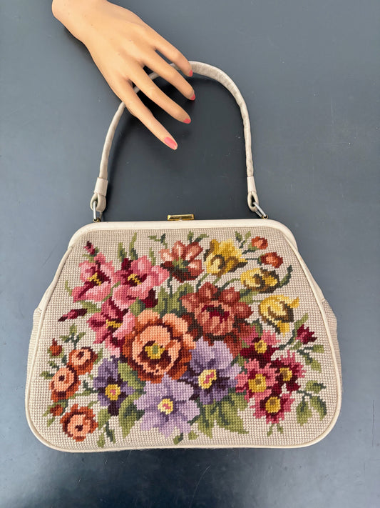 1950s/60s Floral Needlepoint Handbag