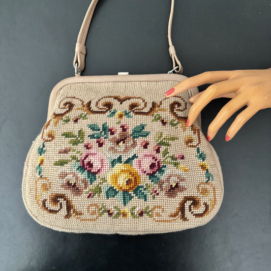 1950s/60s Floral Needlepoint Handbag