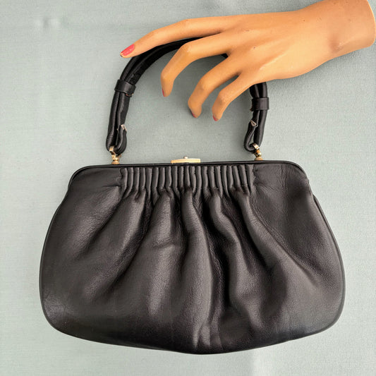 1950s Black Leather Handbag