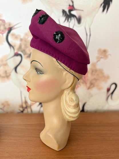 1940s 'New York Creation' Sequined High Beret