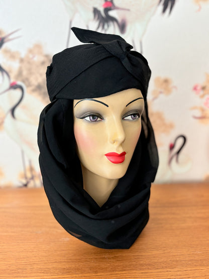 1940s Crepe Draped Turban Bedouin Hat