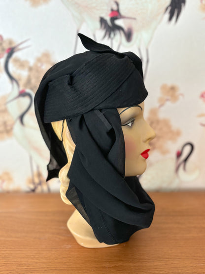 1940s Crepe Draped Turban Bedouin Hat