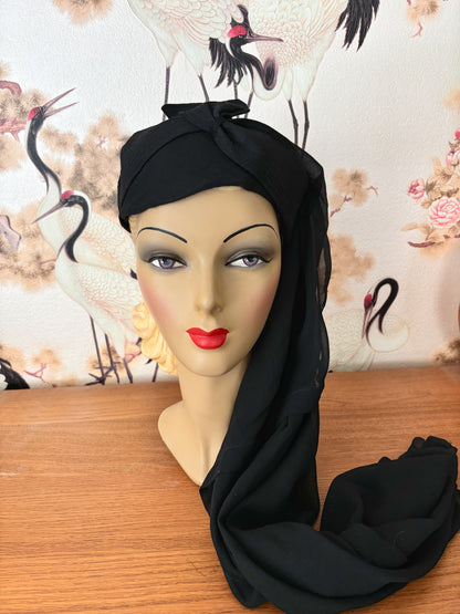 1940s Crepe Draped Turban Bedouin Hat